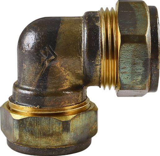 Brass 15mm conex elbow connector, C x C fitting for plumbing applications, durable and reliable pipe joint.