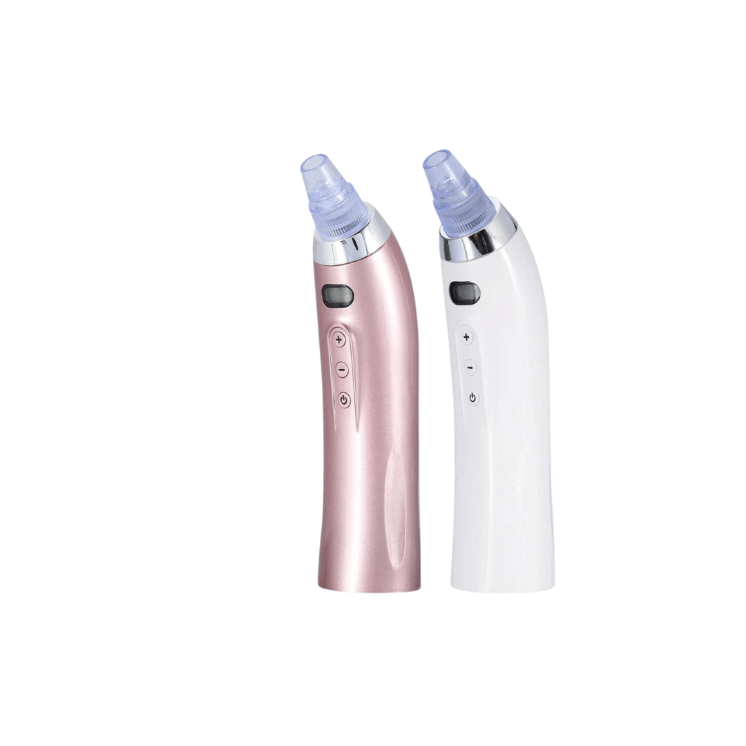Blackheads and pores vacuum in pink and white, designed to deeply cleanse skin and minimize large pores.